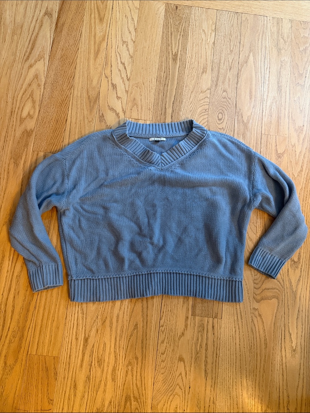 American Eagle Outfitters Light Blue Waffle-Knit V-Neck Sweater